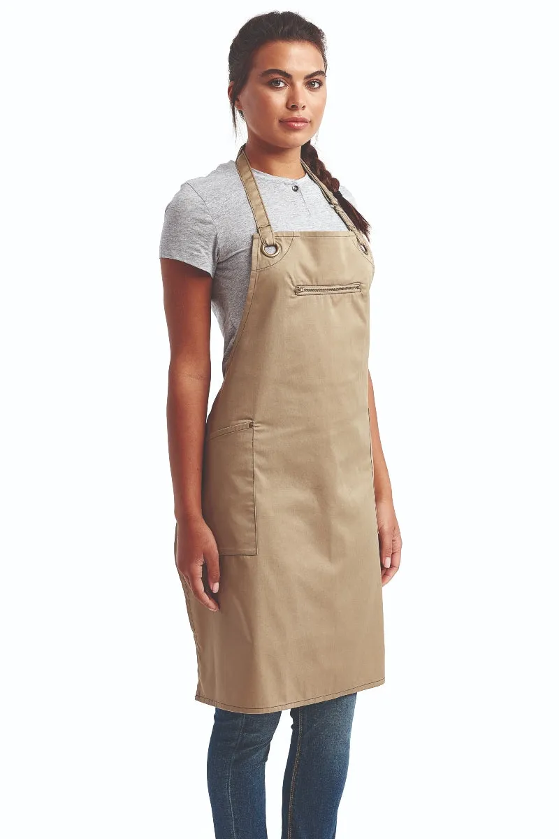 Khaki ‘Barley’ Sustainable Bib Apron (3 Pockets)