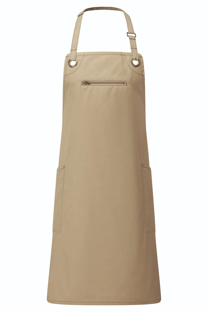 Khaki ‘Barley’ Sustainable Bib Apron (3 Pockets)