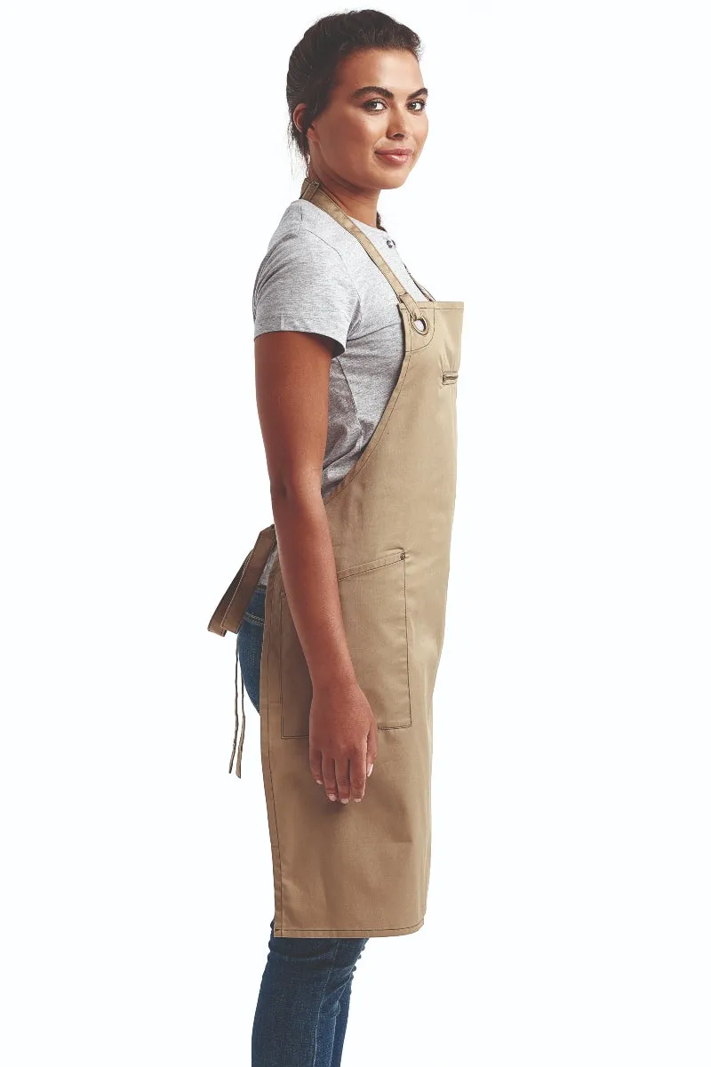 Khaki ‘Barley’ Sustainable Bib Apron (3 Pockets)