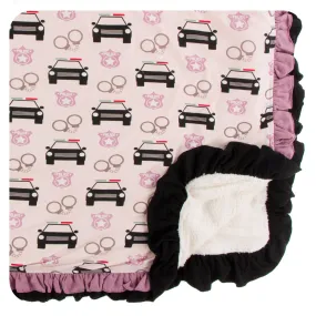 KicKee Pants Macaroon Law Enforcement Sherpa-Lined Double Ruffle Toddler Blanket