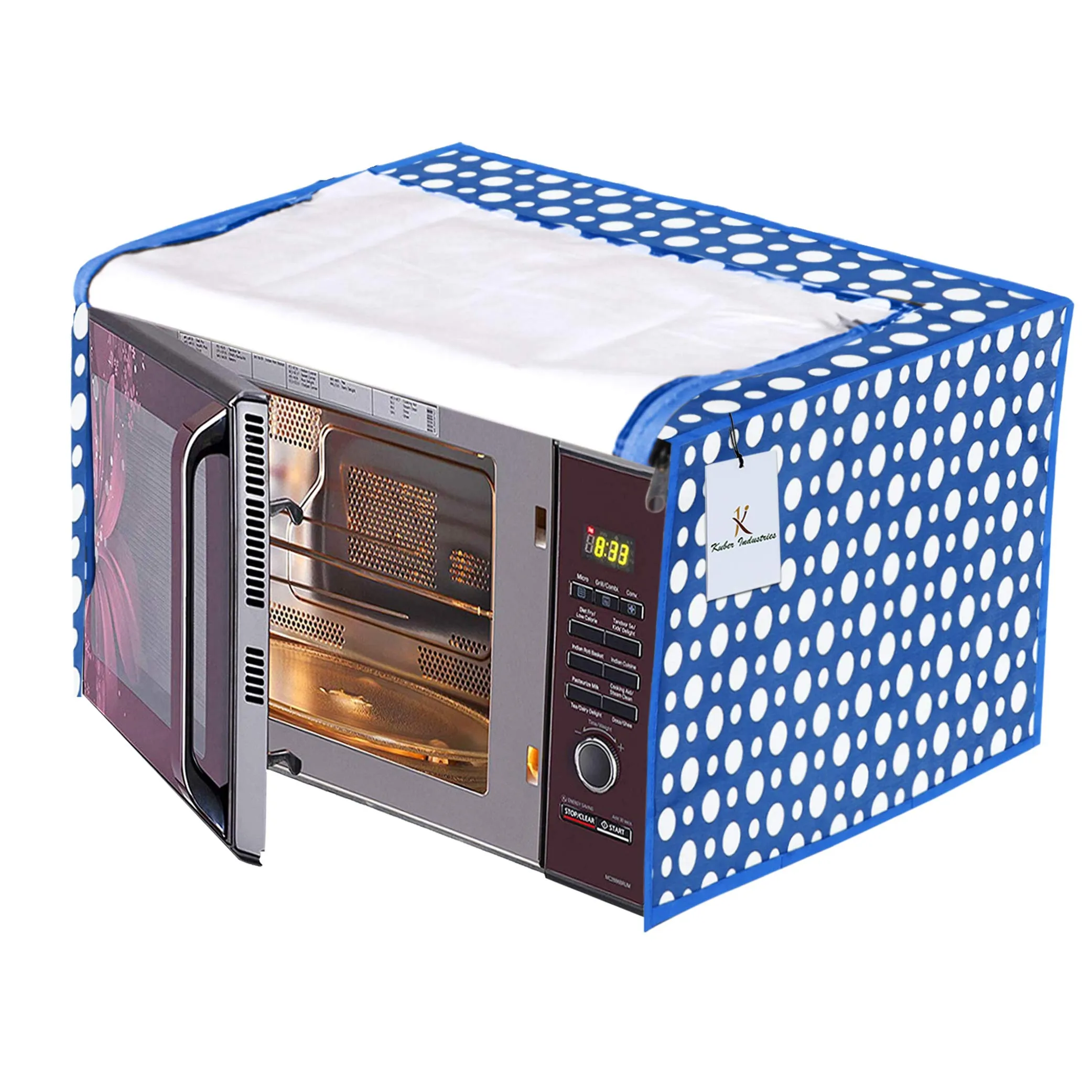 Kuber Industries Polka Dots Design PVC Microwave Oven Full Closure Cover for 23 Litre (Blue) CTKTC33224