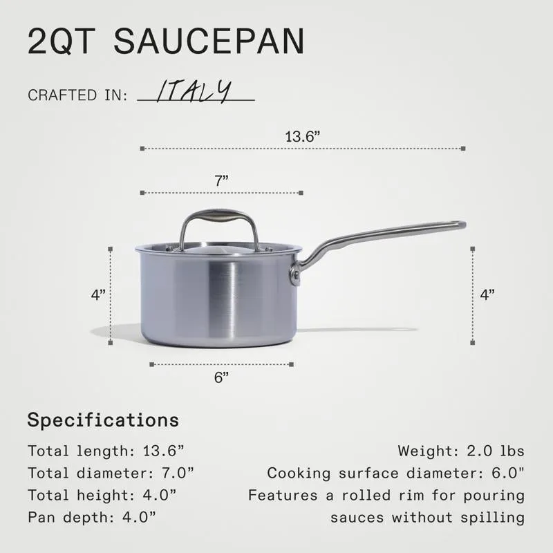 Made In Stainless Steel Saucepan 7 in. 2 qt Silver