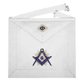 Master Mason Blue Lodge Apron - White Velvet Hand Threaded Silk