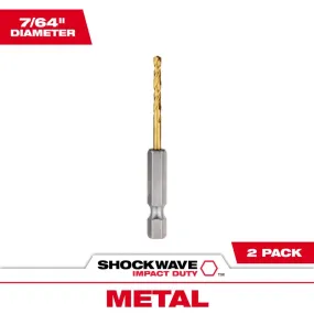 Milwaukee Shockwave 7/64 in. X 2.52 in. L Titanium Red Helix Drill Bit Hex Shank 2 pc