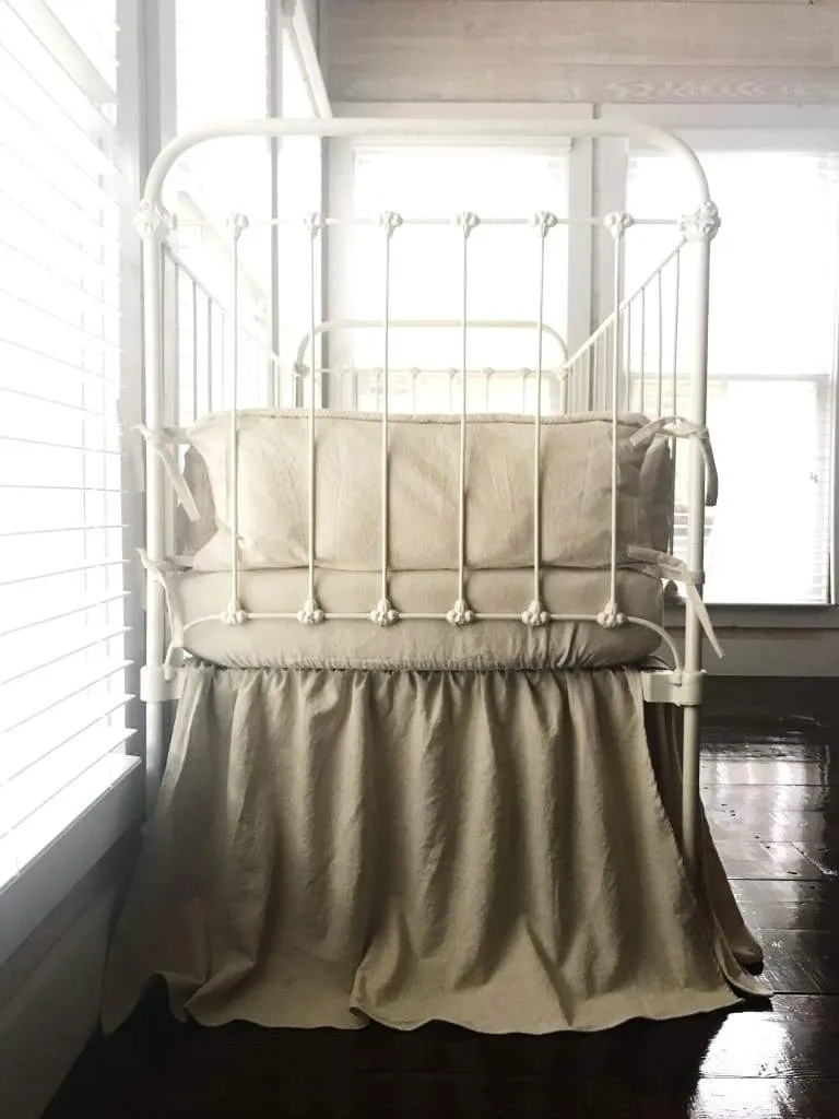 Natural Osnaburg Farmhouse Tailored Crib Bedding Set