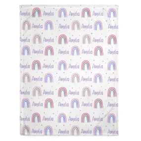 Neutral Rainbow Print (Berry) Personalized Minky Blanket (Plush Minky)