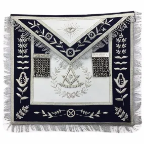 Past Master Blue Lodge Apron - White & Navy Blue Velvet