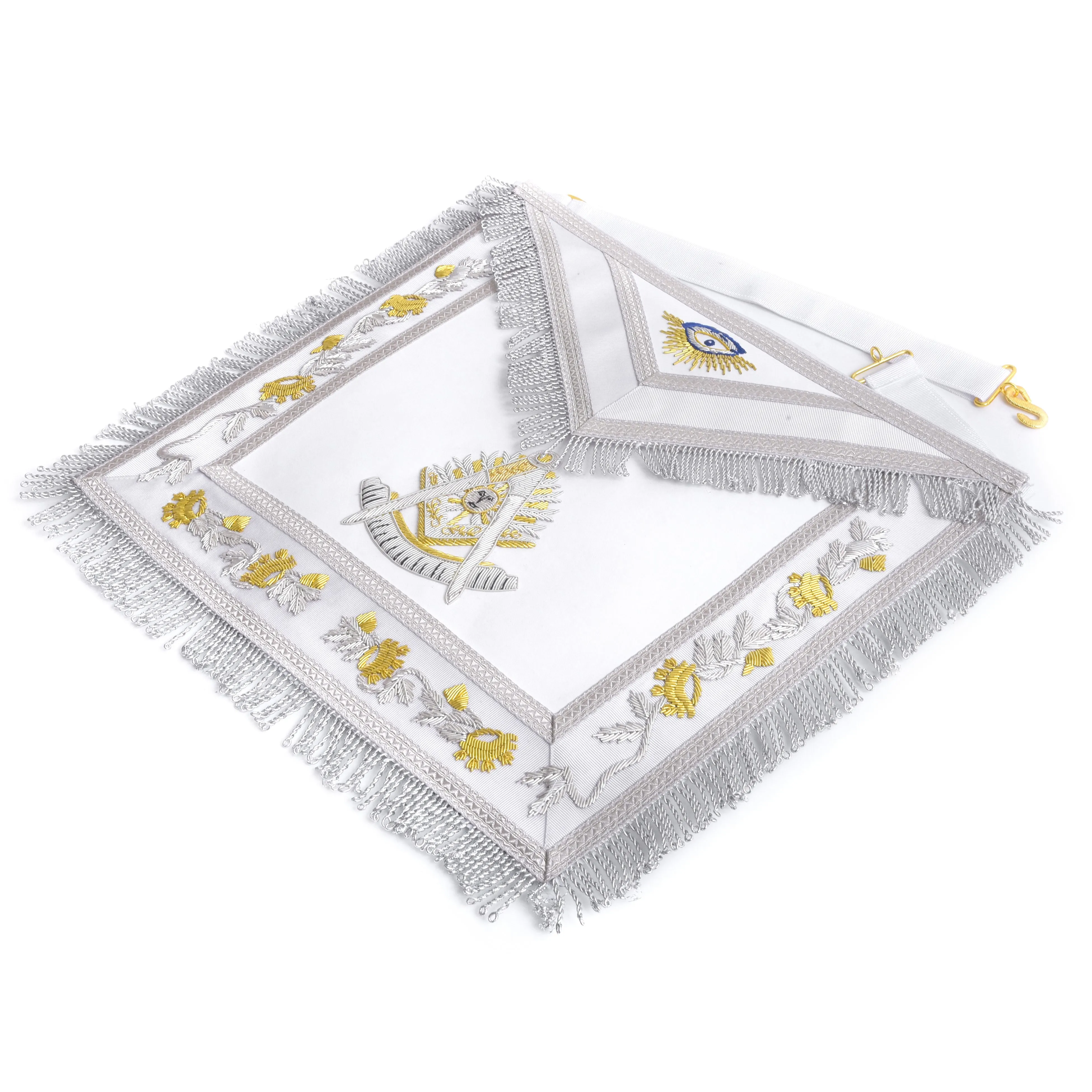 Past Master Blue Lodge California Regulation Apron - Embroidery Bullion With Rayon Fringe