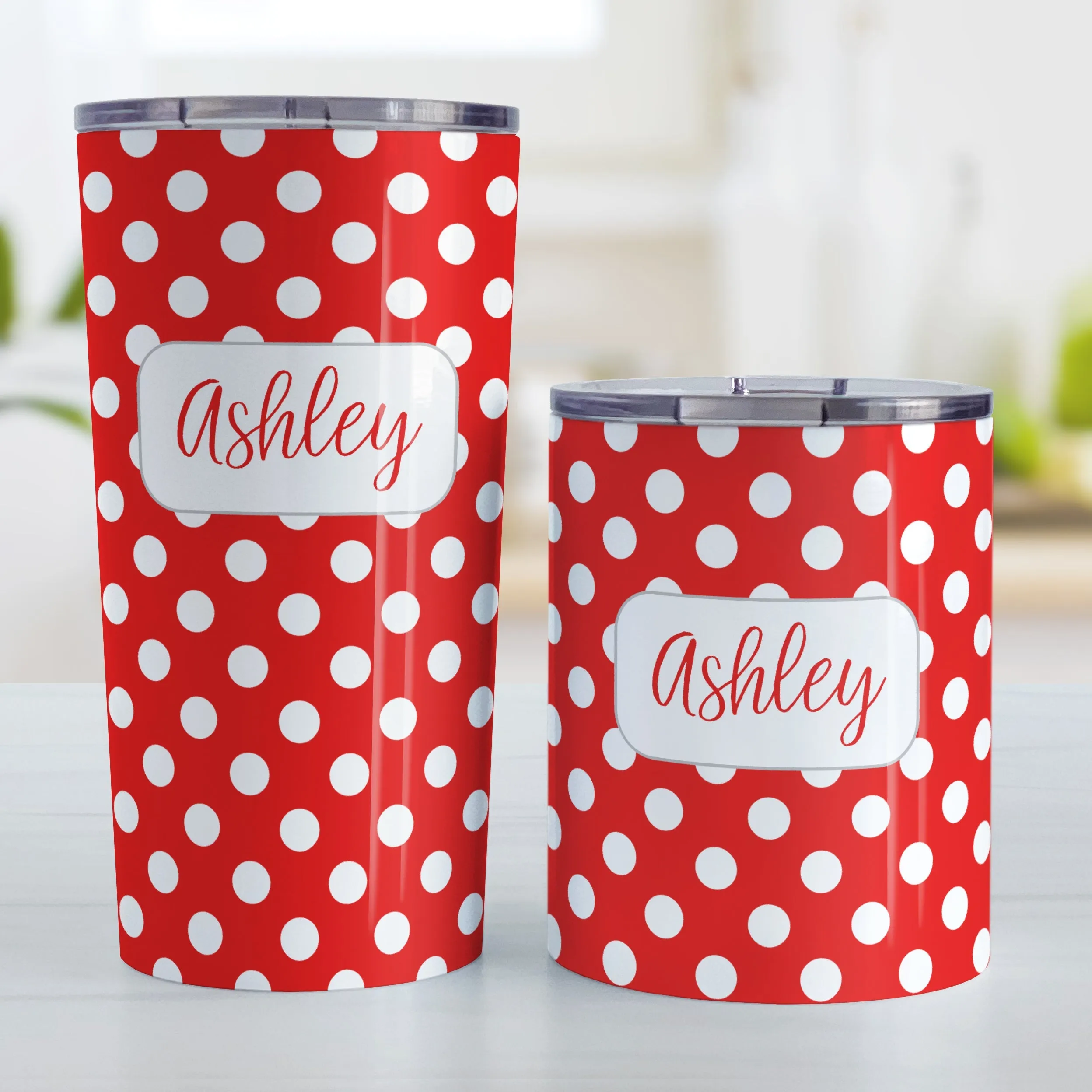 Personalized Red Polka Dot Tumbler Cup