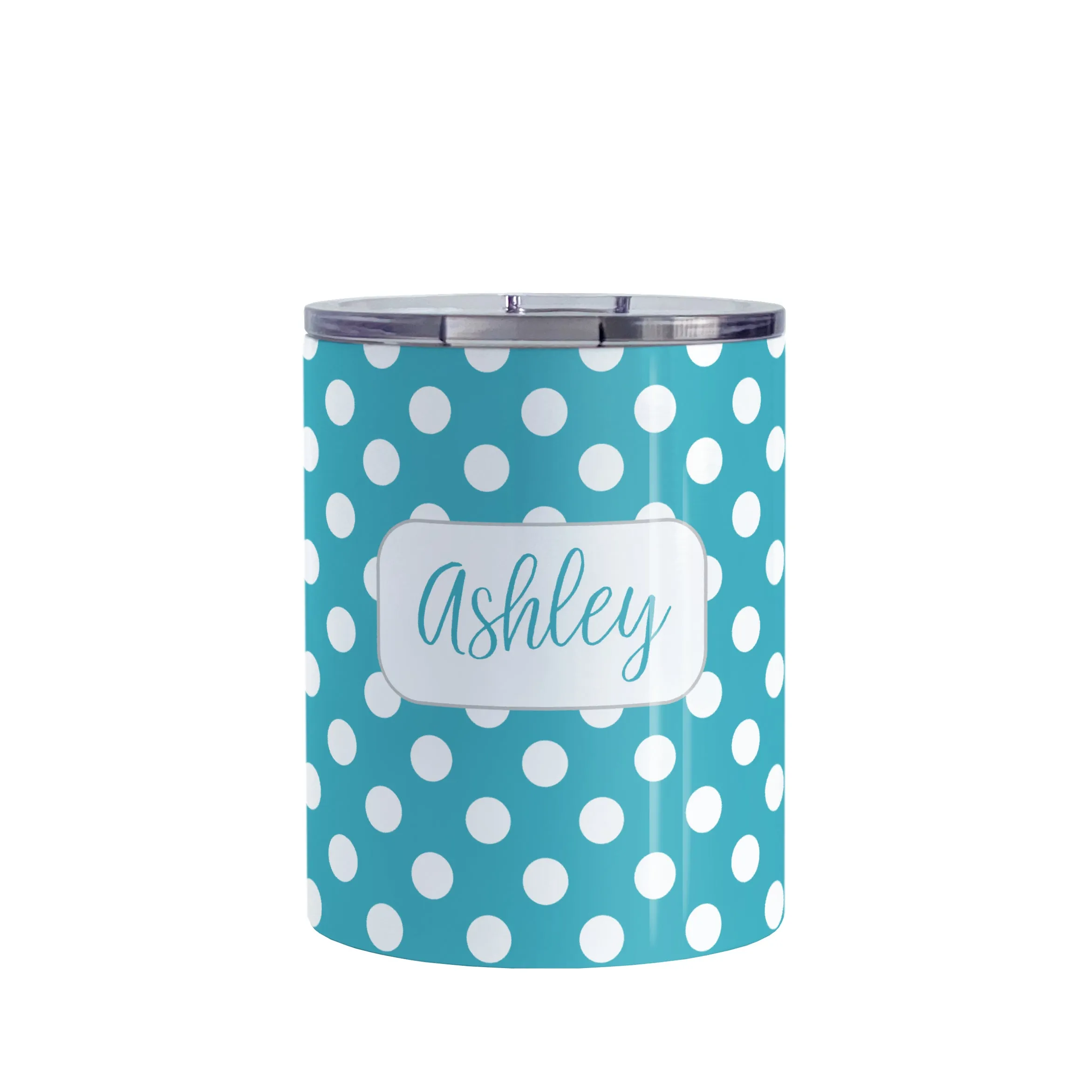 Personalized Turquoise Polka Dot Tumbler Cup