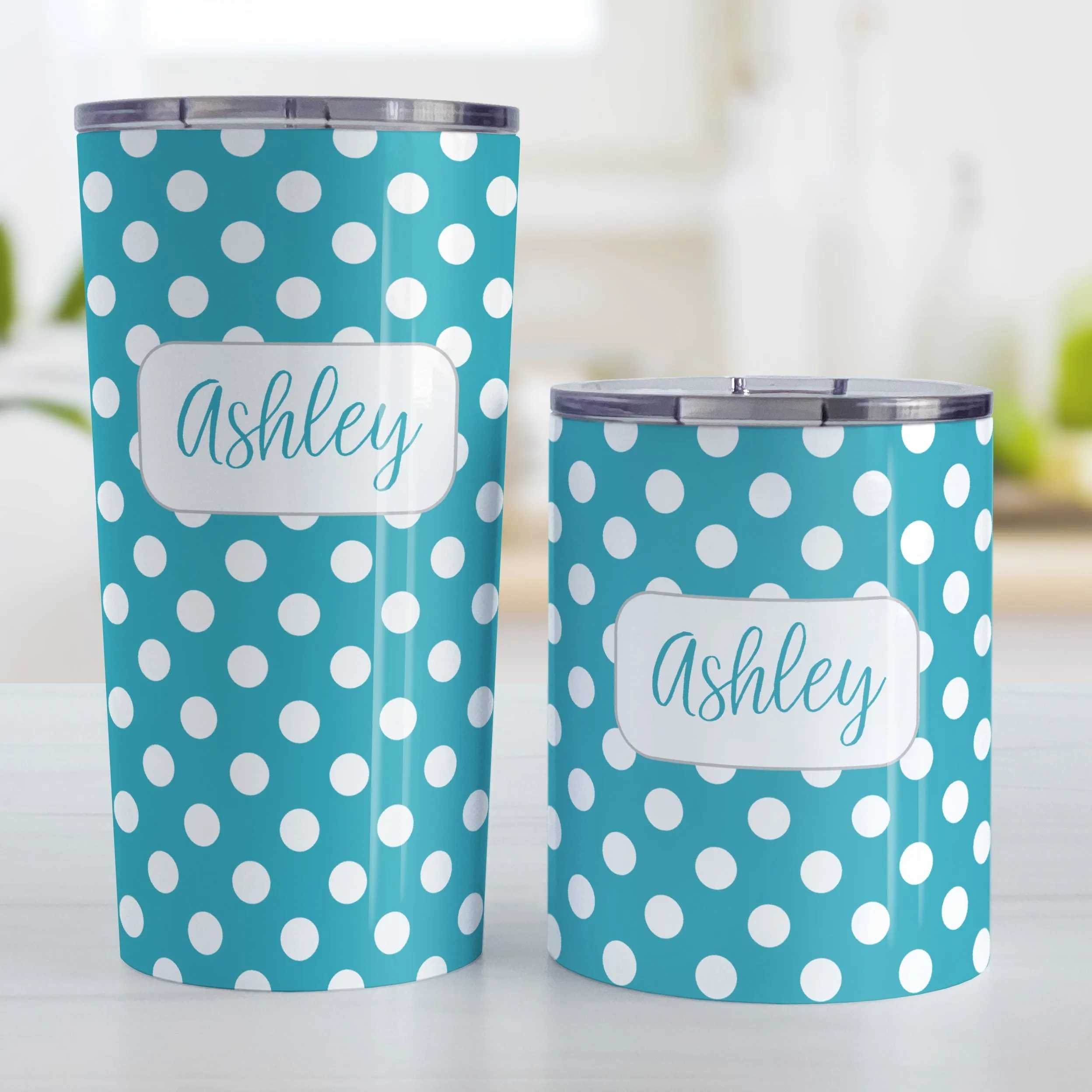 Personalized Turquoise Polka Dot Tumbler Cup