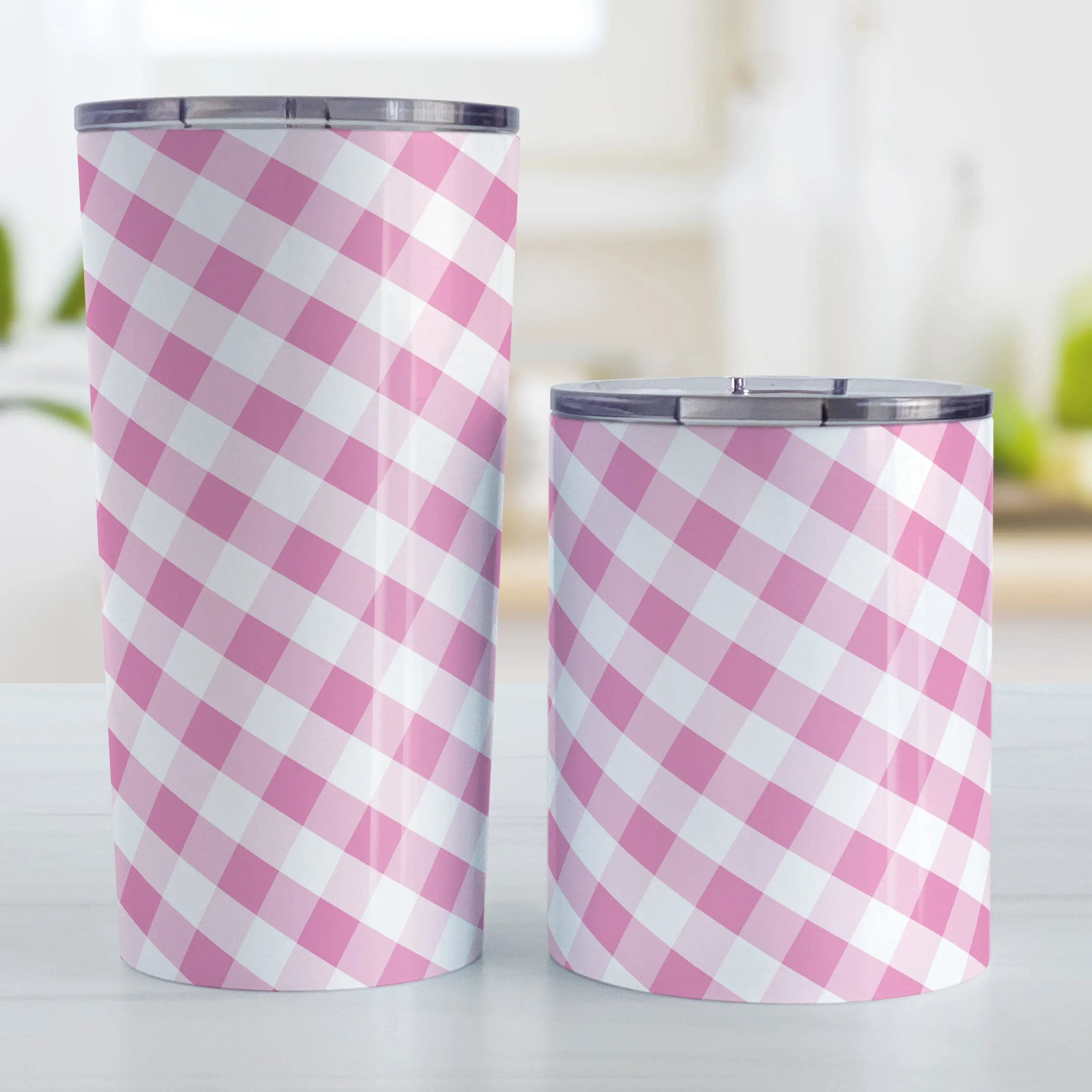 Pink Gingham Tumbler Cup