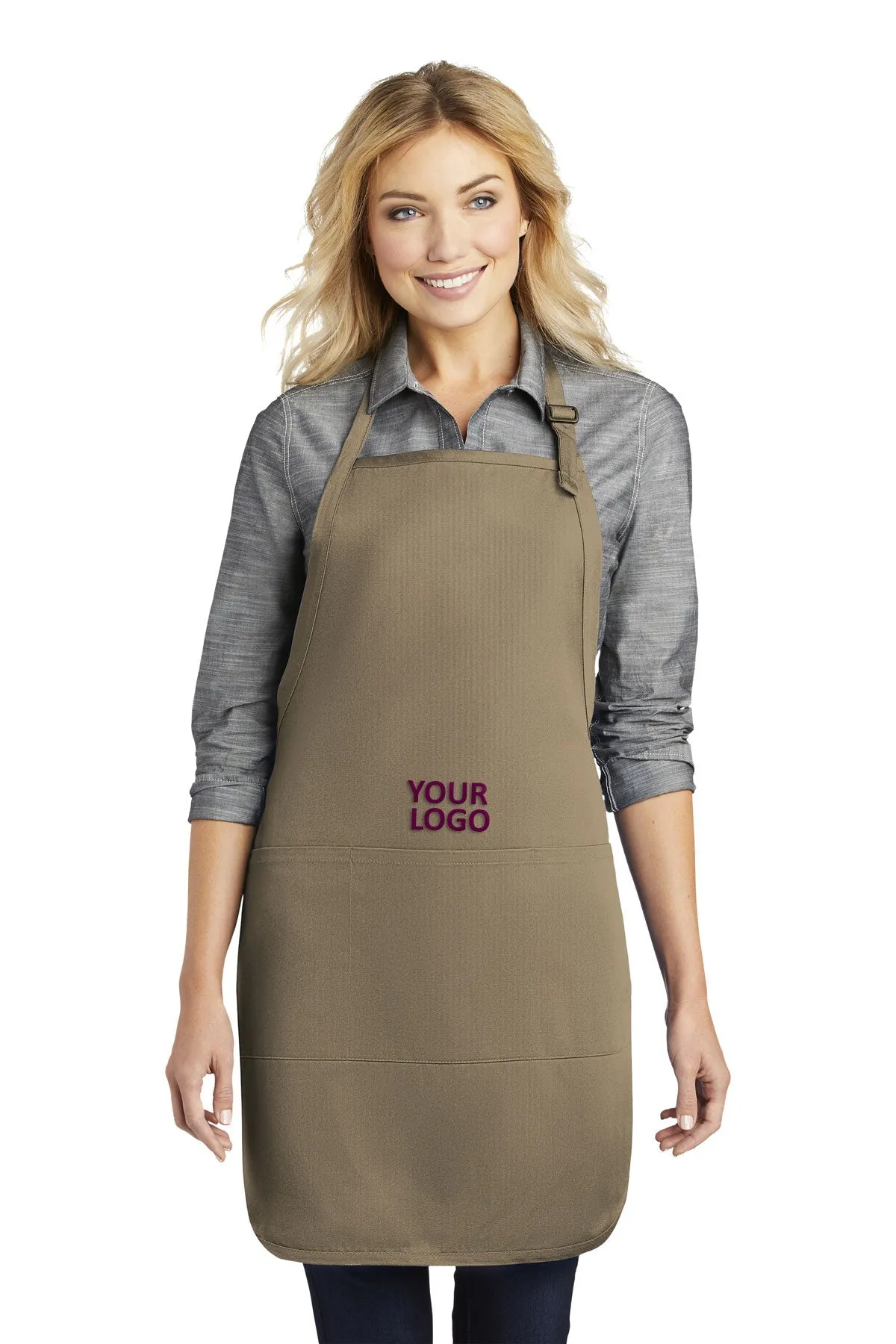 Port Authority Easy Care Full-Length Custom Aprons with Stain Release, Khaki