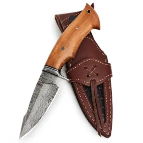 Predator Hunter Damascus Knife Olive Handle