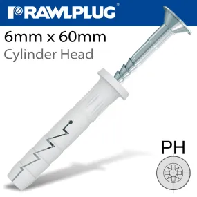 RAWLPLUG NYL NAIL-IN FIXING 6X60MM CYL HEAD X170 PER JAR RAW R-C1-FX-N-06C060