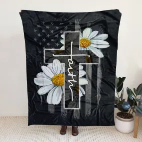 Sherpa Fleece Blanket - Faith Cross Daisy Christian Blanket - Ciaocustom