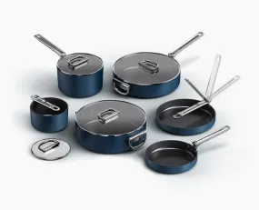 Space Folding Handle Ceramic Non-stick 6-piece Blue Cookware Set