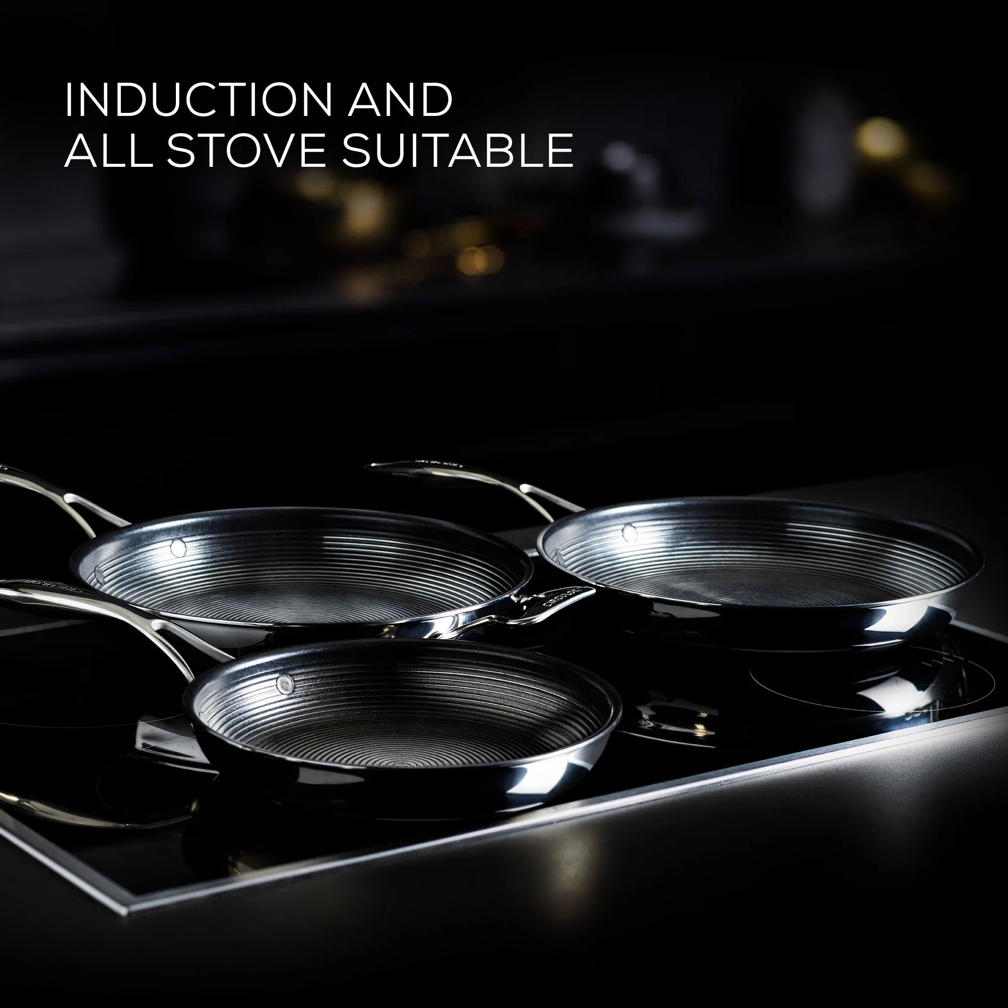 SteelShield™ Polished Stainless Steel Hybrid Non-Stick Frying Pan, Sauté Pan, Saucepan & Lid Set - 4 Pieces