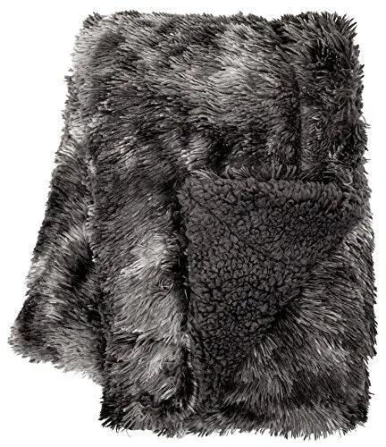 Super Soft Shaggy Fuzzy Fur Fluffy Faux Fur Warm Elegant Cozy with Sherpa  Print Dark Gray Throw Blanket (50" x 65")