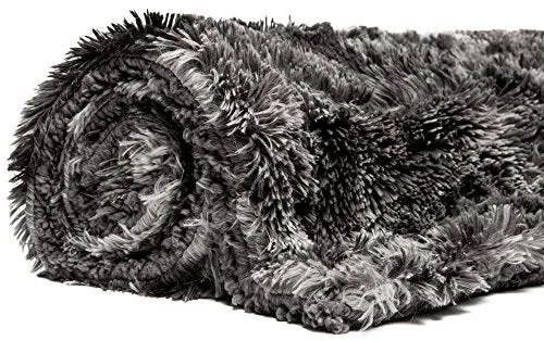 Super Soft Shaggy Fuzzy Fur Fluffy Faux Fur Warm Elegant Cozy with Sherpa  Print Dark Gray Throw Blanket (50" x 65")