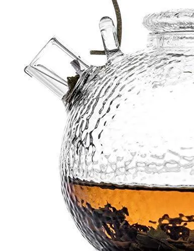 Te.Cha Tea Pot Cum Glass Kettle with Tea Infuser | Borosilicate Glass Carafe | Microwave & Stove Safe | Replacement Guarantee