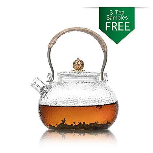 Te.Cha Tea Pot Cum Glass Kettle with Tea Infuser | Borosilicate Glass Carafe | Microwave & Stove Safe | Replacement Guarantee