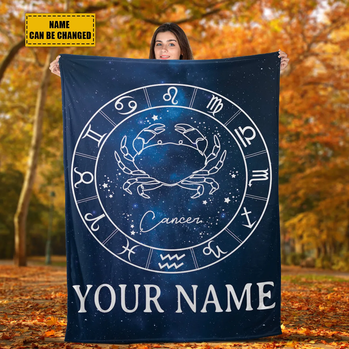 Teesdily | Cancer Personalized Fleece Blanket With Name Horoscope Design Sherpa Blanket Zodiac Sign Constellation Astrology Adult Kid Birthday Gifts