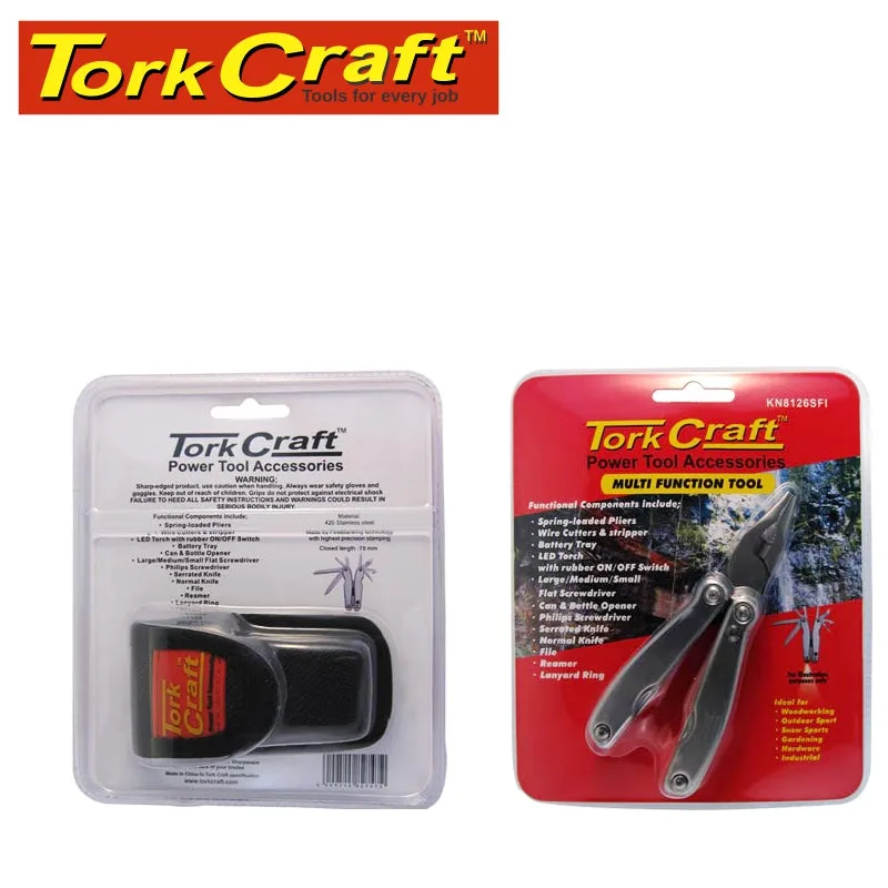 TORK CRAFT MULTITOOL SILVER MINI WITH LED LIGHT WITH NYLON POUCH IN BLISTER KN8126FI