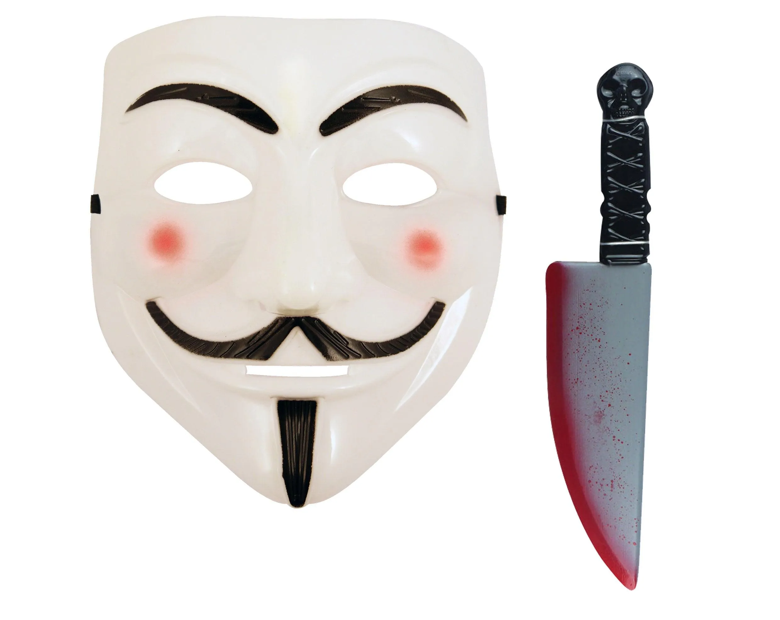 V for Vendetta Face Mask Fake Blooded Large Knife Weapon 38 Cm Halloween Purge Anonymous Ghost Fancy Dress Set