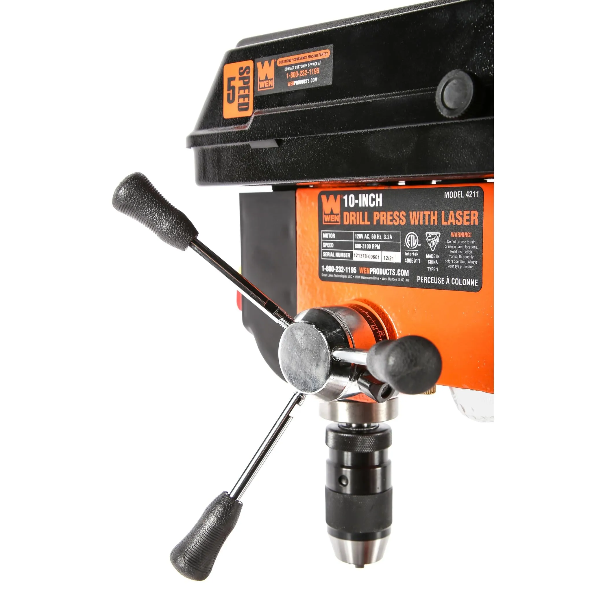 WEN 4211 3.2-Amp 10-Inch 5-Speed Cast Iron Benchtop Drill Press with Laser and Keyless Chuck