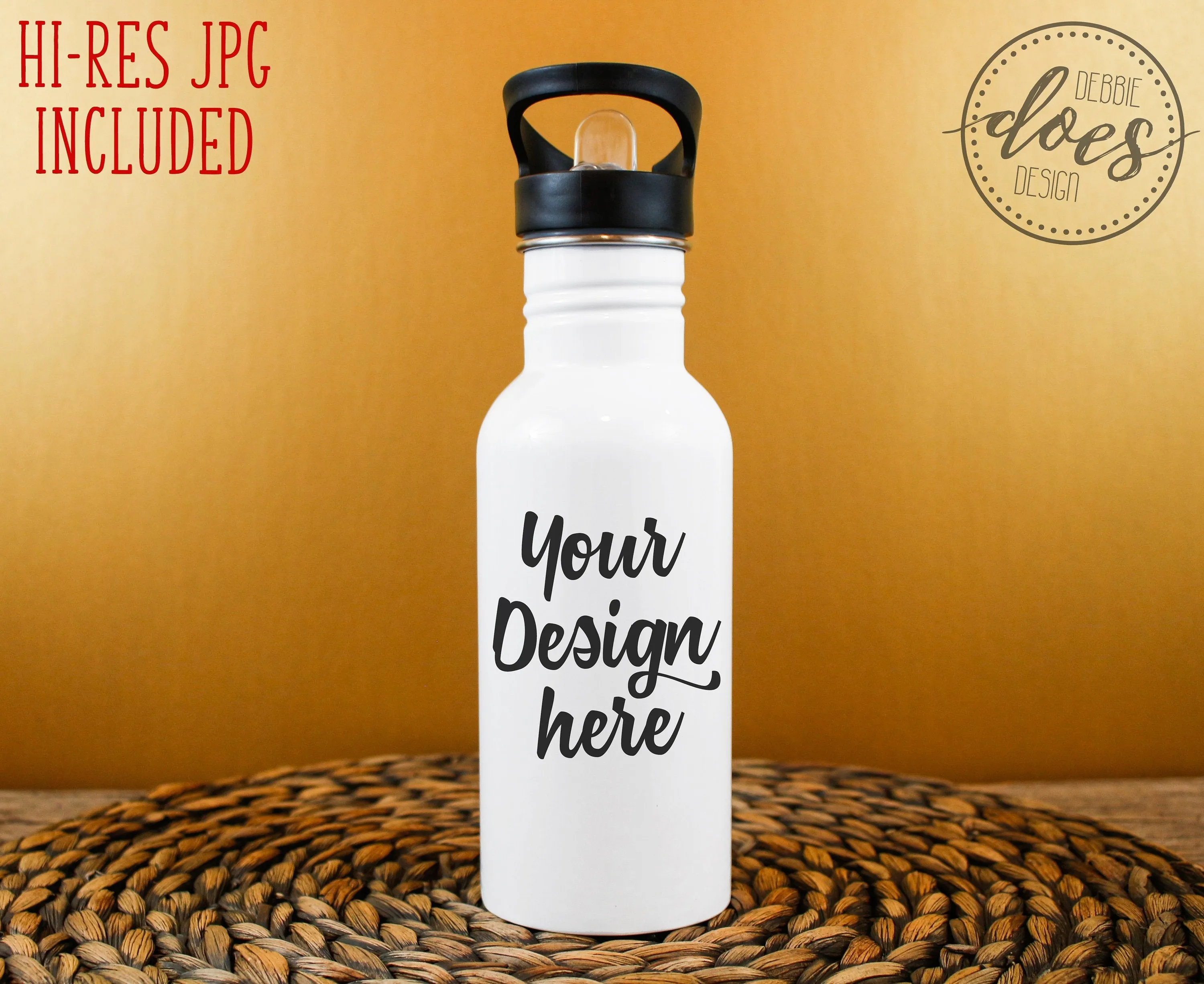 White Sublimation Water Bottle with Straw Mockup 21